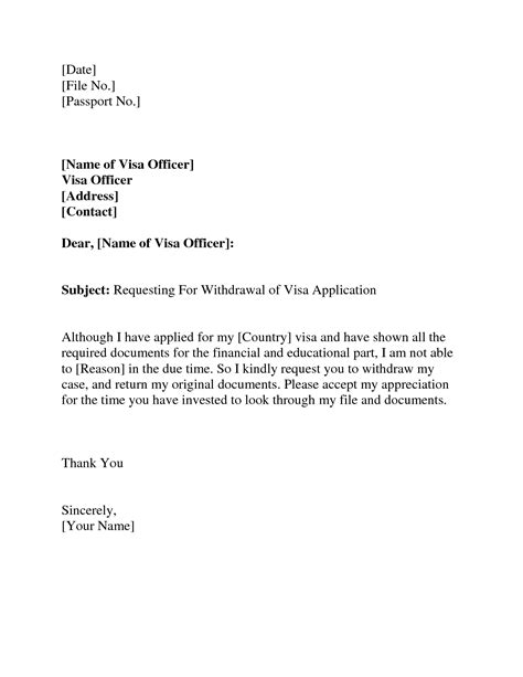 visa withdrawal letter request letter format letter