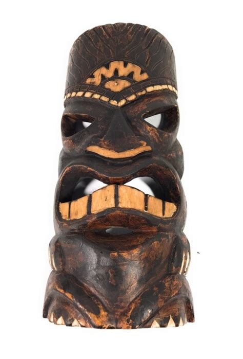 12 Achievement Tiki Mask Hand Carved Wood Antique Finish Style Hawaii