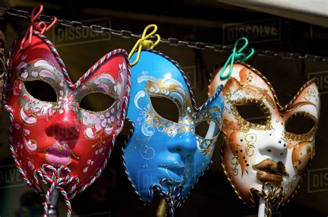 Italy Venice Display Of Colorful Venetian Carnival Masks Stock