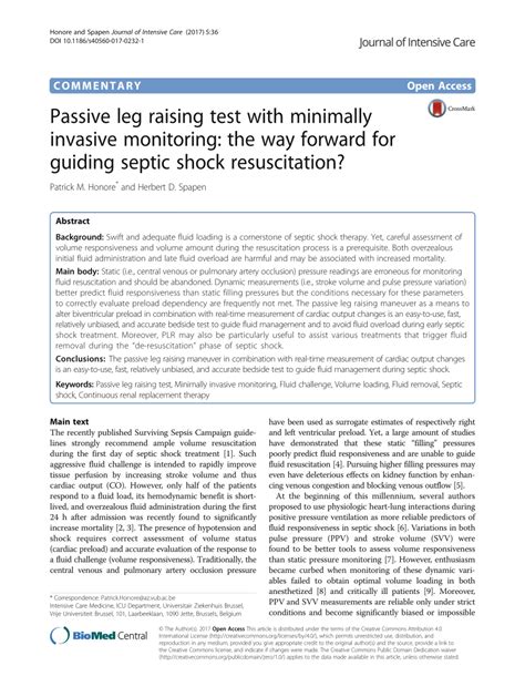 Pdf Passive Leg Raising Test With Minimally Invasive Monitoring The