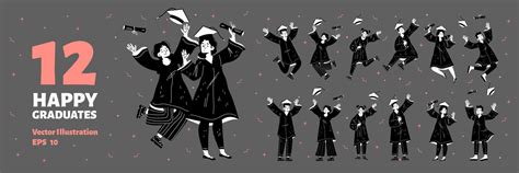 Set Of Happy Graduate Student Characters In Gowns 16265278 Vector Art