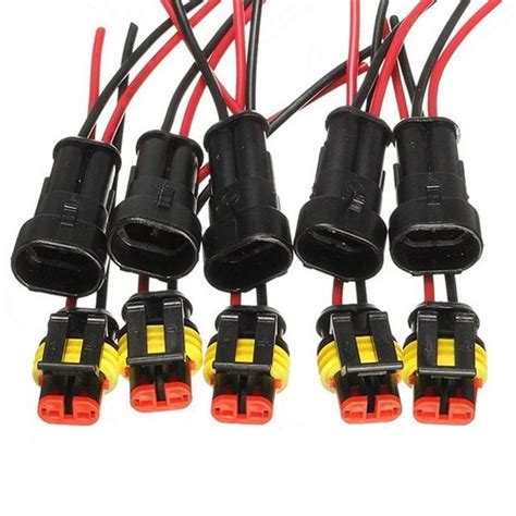 5sets Kit 2 Pin Way Amp Super Seal Waterproof Electrical Wire Connector