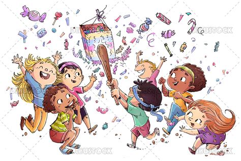 Niños Jugando Con Una Piñata Dibustock Dibujos E Ilustraciones