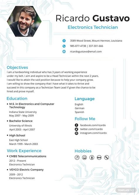 Here's the last one cv template in our list of engineering resume examples. Free Electronic Technician Resume Template | Free Templates