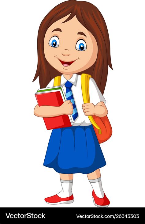 Cartoon School Girl In Uniform With Book Vector Image