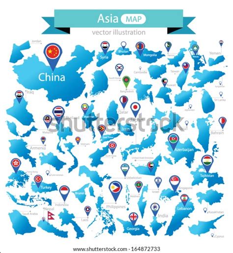 Map Asia Country Flag Pointer Vector Stock Vector Royalty Free 164872733
