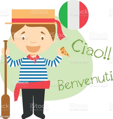 Cartoon Character Saying Hello And Welcome In Italian