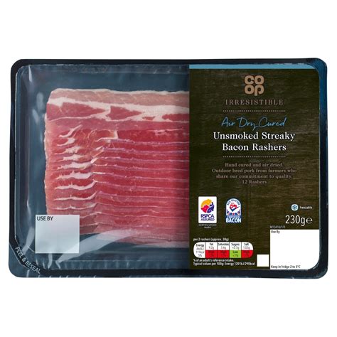 Co Op Irresistible Air Dry Cured Unsmoked Streaky Bacon 12 Rashers 230g
