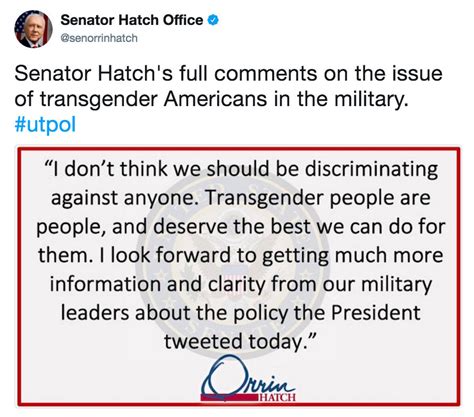 senator hatch s full comments on the issue of transgender americans in the military donald