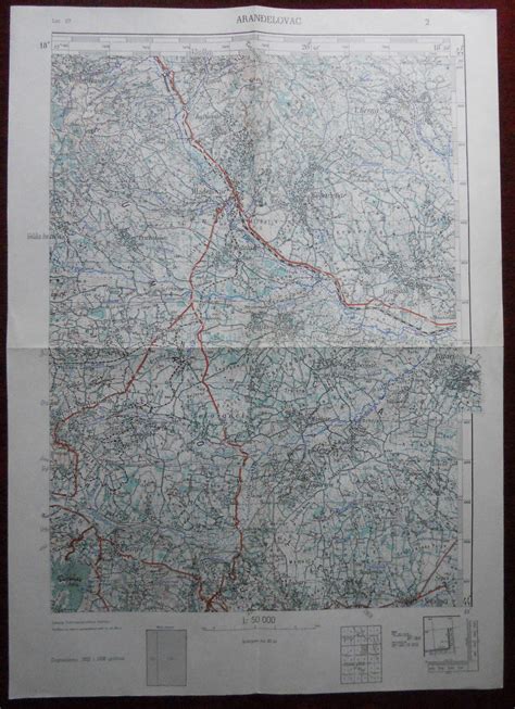 1958 Original Military Topographic Map Arandjelovac Serbia Sumadia