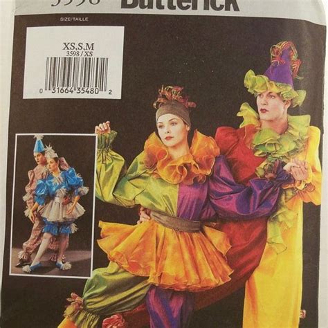 Unisex Pierrot Clown Costume Butterick 3598 Uncut Sz L Xl 42 Etsy