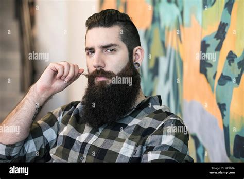 Man With Hipster Beard Portrait Stock Photo Alamy
