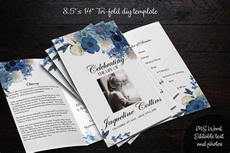 Diy Printable 85x14 Tri Fold Funeral Program Memorial Program Editable