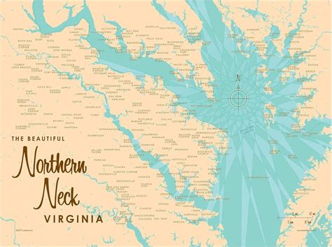 Northern Neck Virginia Map Giclee Art Print Poster From