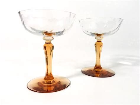 Vintage Pair Champagne Coupe Glasses W Amber Base And Clear Etsy