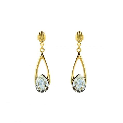 9ct Gold Crystal Drop Earrings