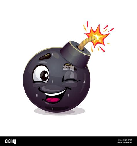 Cartoon bomb character. Explosive, weapon personage with a mischievous