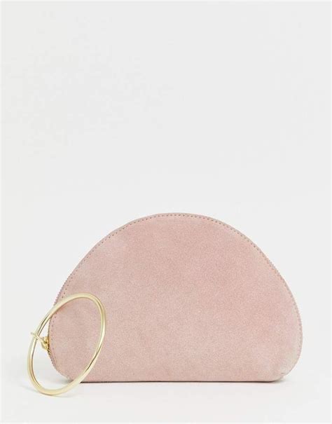 Asos Design Asos Design Suede Half Moon Clutch Bag With Wristlet Ring