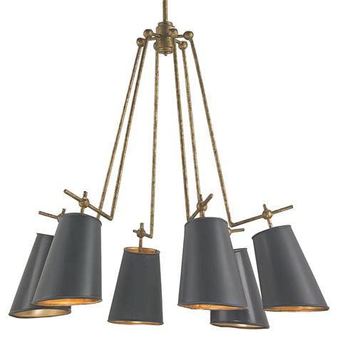 Notify me when this product is available Cori Mid Century Antique Gold Arm Black Shade Chandelier - 30D