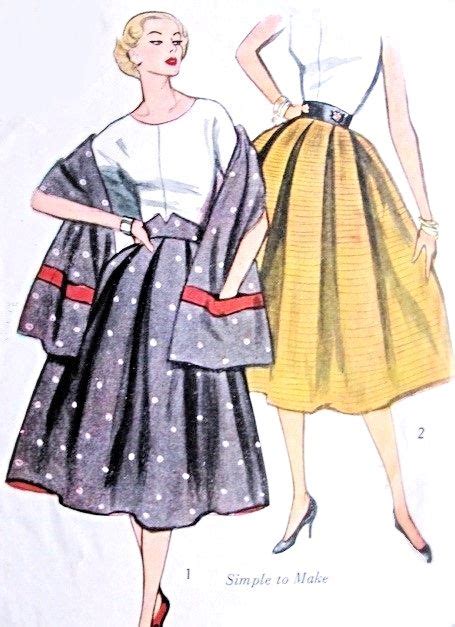 1950s Full Soft Pleated Skirt And Stole Pattern Simple To Sew 2 Styles