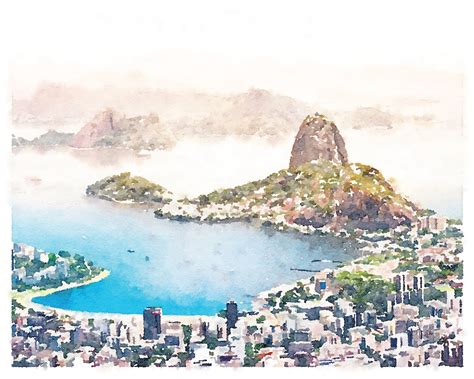 Rio De Janeiro Brazil Watercolor Painting Digital Printable Etsy