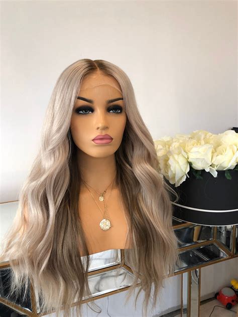 Platinum Ash Blonde Human Hair Full Lace Wig Etsy