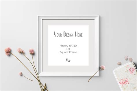Square Frame Mockup White In Floral Bg Graphic By Carrybeautysvg