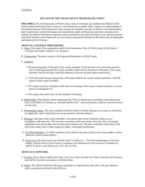 Bylaws Of The Weld County Democratic Party