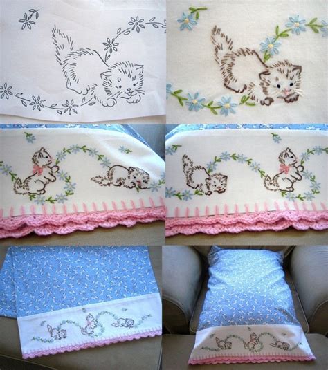 A Sweet Kitten Pillowcase I Made Using One Of My Collected Vintage