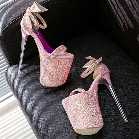 pink glitter bling bling platforms stiletto super high heels shoes