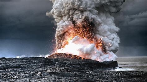 Nature Landscape Water Sea Coast Eruption Lava Volcano Smoke