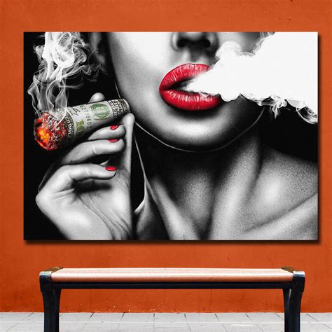 Creative Art Modern Abstract Canvas Painting Burning Money Smoking