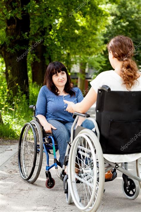 Disabled Girls On Wheelchairs During Talking — Stock Photo