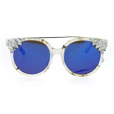 Womens Rhinestone Diva Bling Cat Eye Horn Rim Sunglasses