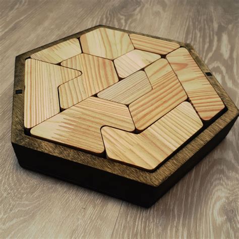 Diy Wooden Puzzle Large Blocks Hexagon With Box Etsy In 2021 Wooden