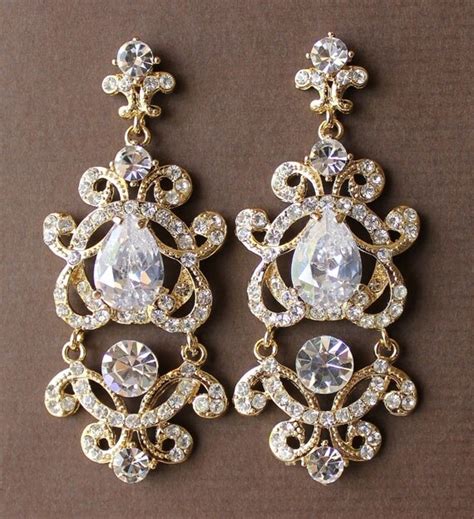 GOLD Bridal Chandelier Earrings Vintage Victorian By JamJewels1