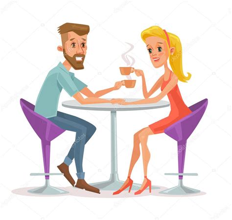 Couple Assis Dans Un Café Et Boire Du Café Illustration Vectorielle De