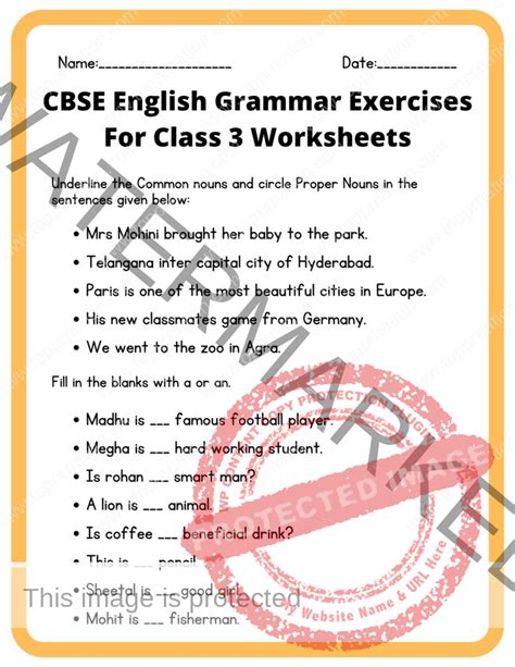Cbse English Grammar Exercises For Class 3 English Worksheets