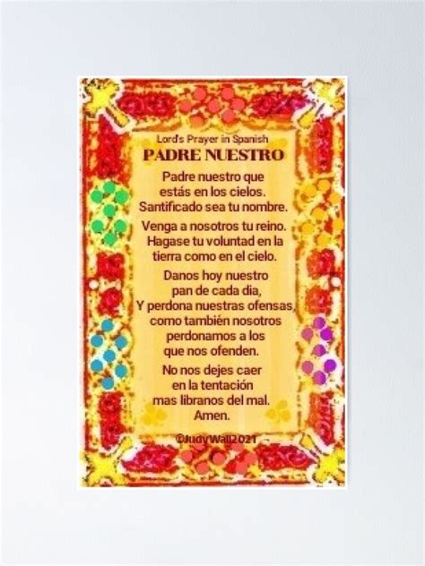 Spanish 1 Our Father Padre Nuestro Español Poster For Sale By
