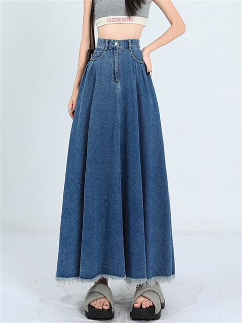 TIGENA Fashionable Tassel Maxi Denim Skirt Women 2023 New Korean