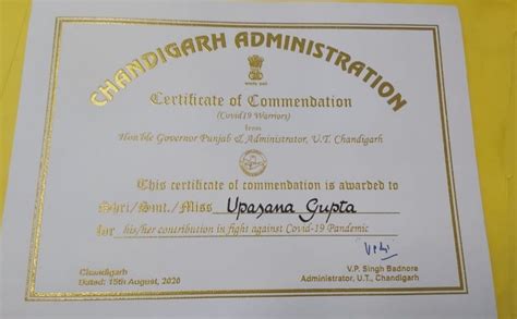 Commendation Certificate Covid 19 Warrior National Informatics Centre