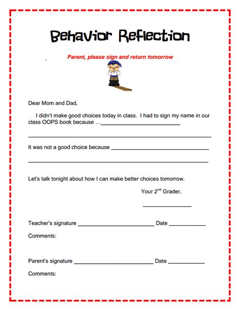 Student Behavior Reflection Sheet Pdf Askworksheet