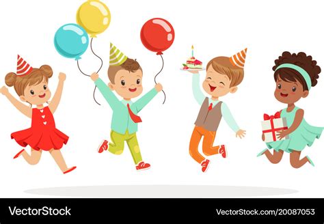Little Children Birthday Celebration Party With Vector Image