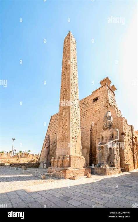 Obelisk And Statue In Luxor Temple Egypt Stock Photo Alamy