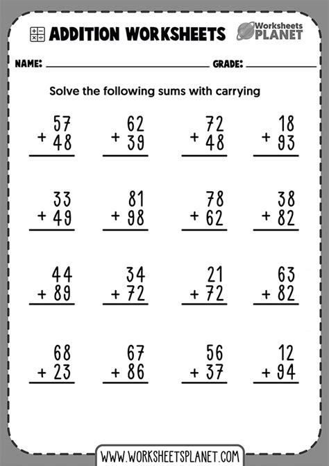 2 Digit Addition Worksheets with Carrying