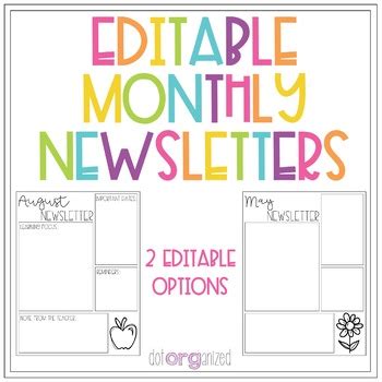 Maybe you would like to learn more about one of these? Editable Monthly Newsletter Template by dotorganized | TpT
