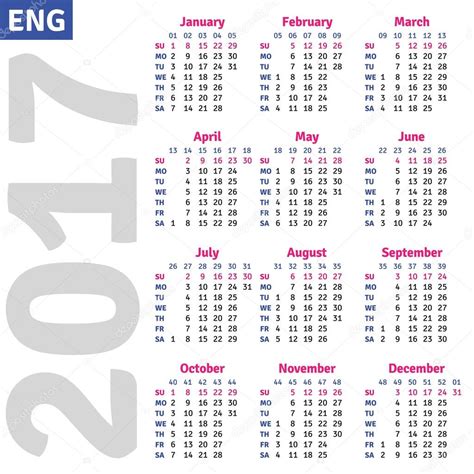 Inglese Calendario 2017 — Vettoriali Stock © Rustamank 101001764