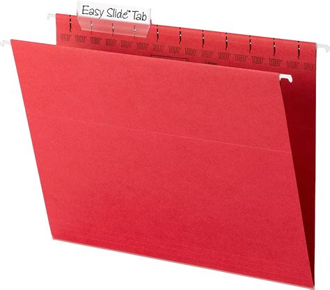smead tuff® hanging file folder with easy slide™ tab 1 3 cut sliding tab letter size red 18