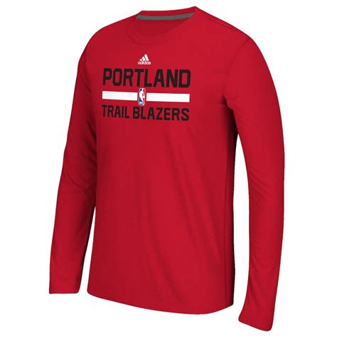 Adidas Portland Trail Blazers Youth Red Practice Climalite Long Sleeve