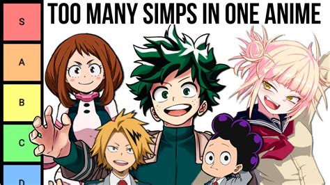 Ranking Every Bnha Character Based On Simp Level Youtube